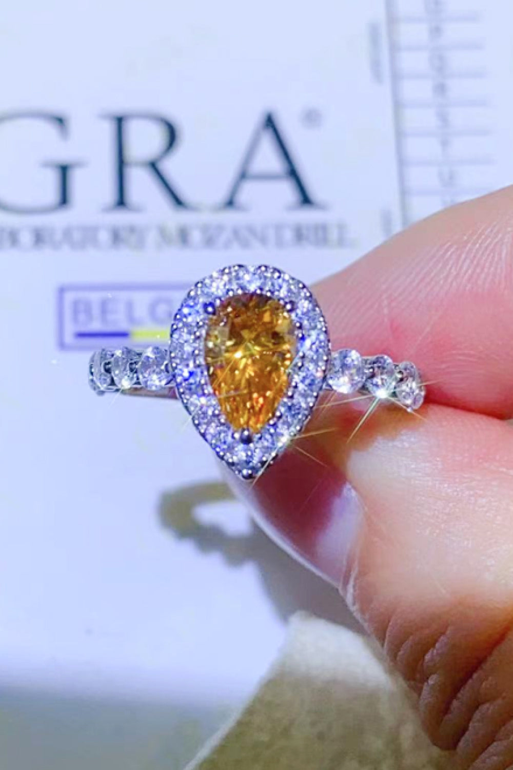 1 Carat Yellow Pear-Cut Sparkala™ Contrast Teardrop Ring (Platinum Over Pure Sterling Silver)