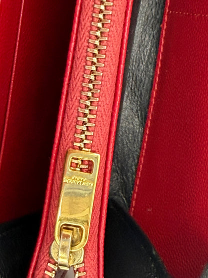 Yves Saint Laurent (YSL) Red Chevron Quilted Leather Envelope Chain Wallet (WOC) - Authentic, Pre Loved