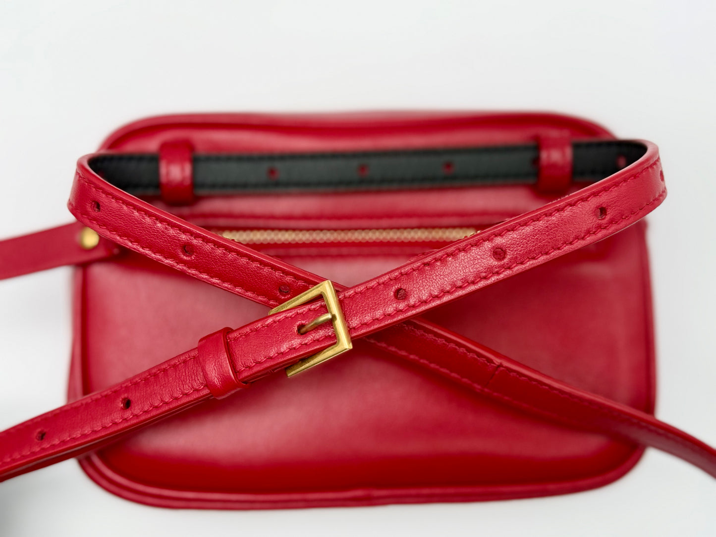 Yves Saint Laurent (YSL) Lou Quilted Leather Belt Bag - Red with Gold Hardware - Authentic, Pre Loved