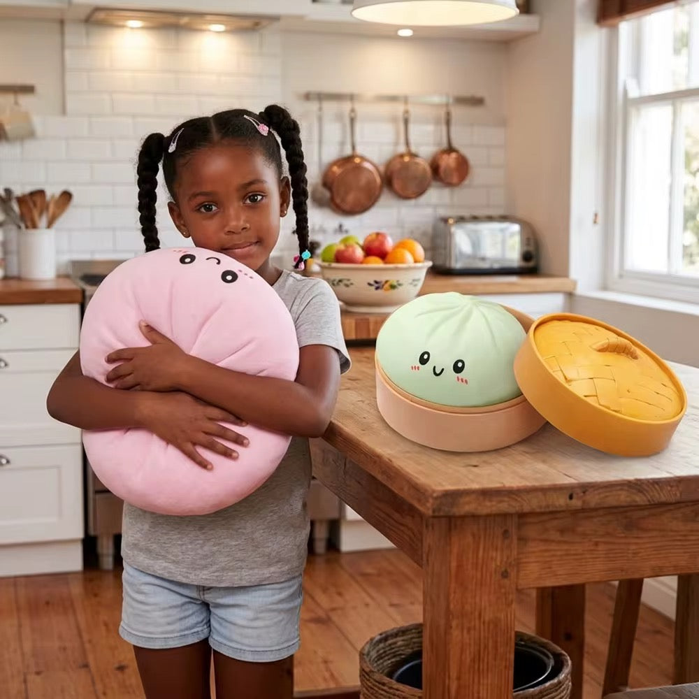 Giant Mega 25cm 10” Dumpling Jumbo Heavyweight Sensory Bao Bun Toy with Steamer, Mystery Squishy