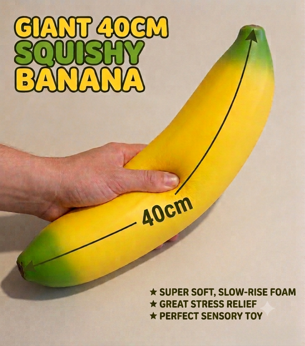 Giant 40cm Squishy Banana Stress Toy - Cream Filled TPR Sensory Stretch Toy