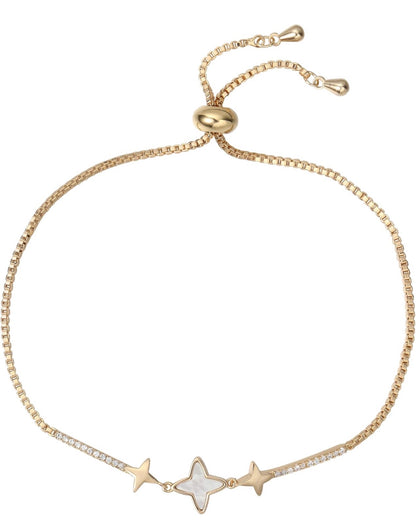 ⁠Celestial Star 18K Gold Plated Mother of Pearl & CZ Bolo Adjustable Bracelet