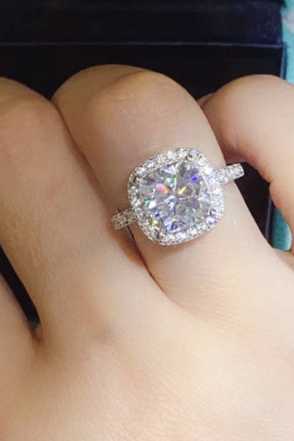 3 Carat Cushion-Cut Sparkala™ Platinum Over Pure Sterling Silver Square Ring