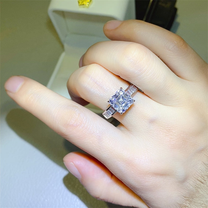 3 Carat Asscher Cut Sparkala™ Pure Sterling Silver Square Shape Ring