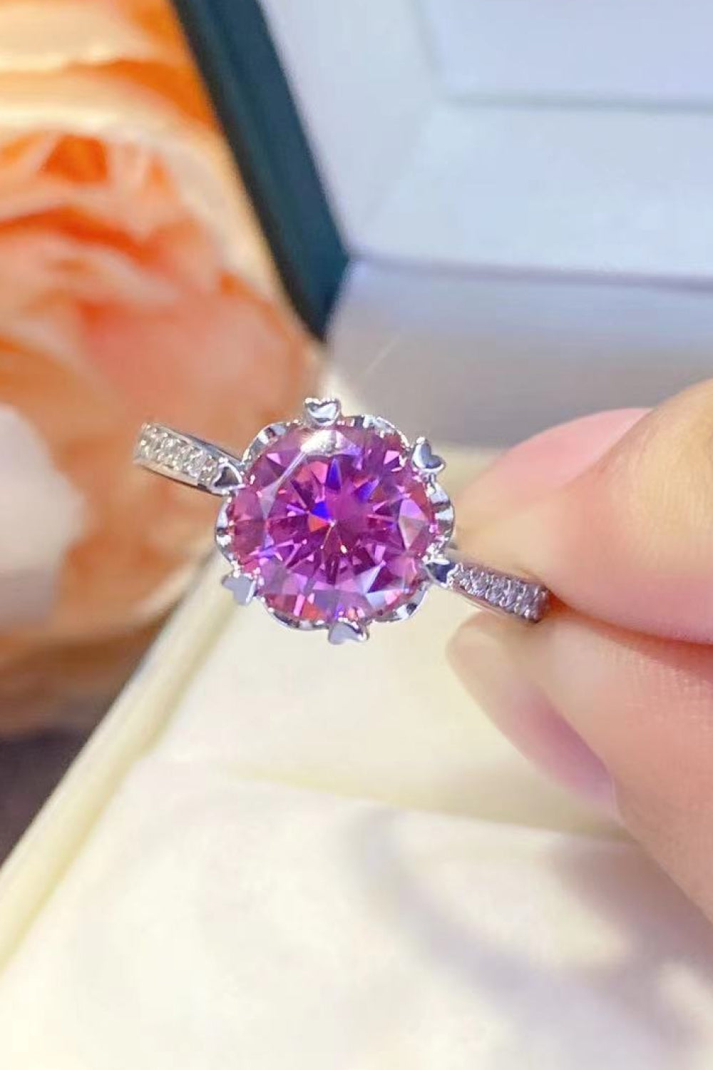 Shining For You 2 Carat Pink Brilliant Round Cut Sparkala™ Platinum Over Pure Sterling Silver Ring