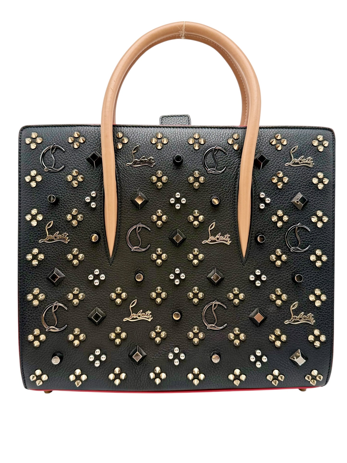Christian Louboutin Paloma Medium Tote Bag - Black Grainy Leather with Spikes, Iconic