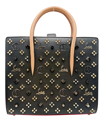 Christian Louboutin Paloma Medium Tote Bag - Black Grainy Leather with Spikes, Iconic