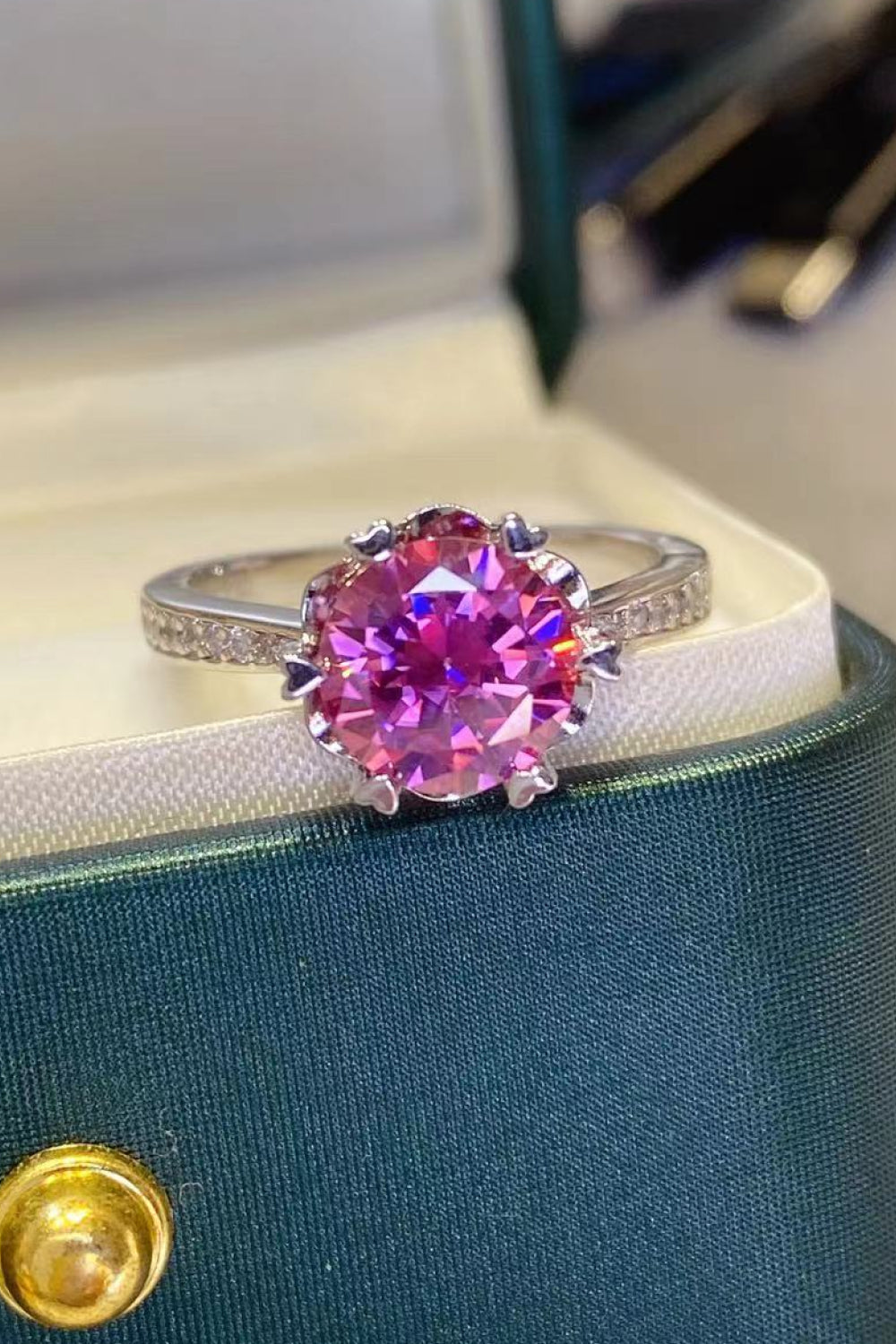 Shining For You 2 Carat Pink Brilliant Round Cut Sparkala™ Platinum Over Pure Sterling Silver Ring