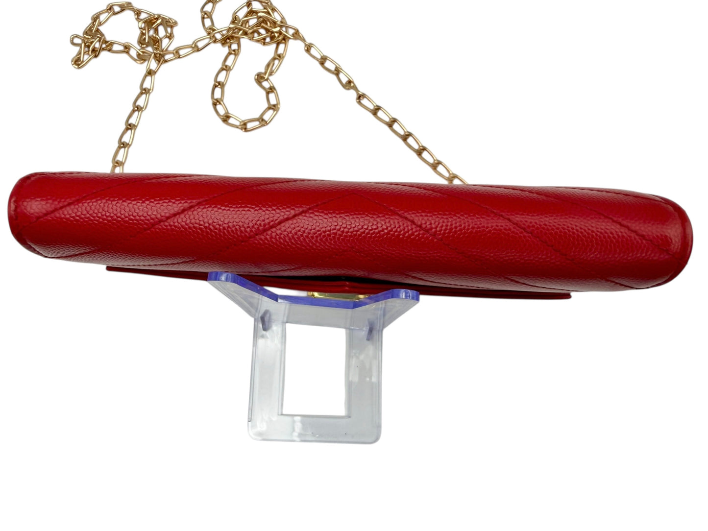 Yves Saint Laurent Monogram Envelope Chain Wallet Crossbody in Red Grain de Poudre Leather with Gold Hardware