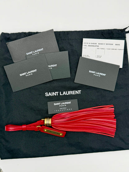 Yves Saint Laurent YSL Lou Mini Belt Bag in Red Quilted Lambskin Leather with Tassel Charm - AUTHENTIC