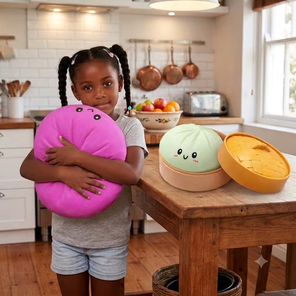 Giant Mega 25cm 10” Dumpling Jumbo Heavyweight Sensory Bao Bun Toy with Steamer, Mystery Squishy