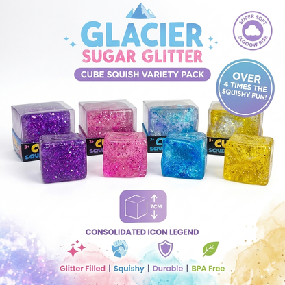Massive Glacier Glitter Sugar Squish Squeeze Sensory Maltose Cube