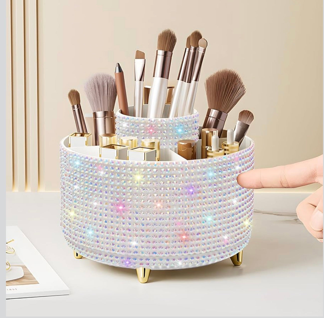 Bling Diamond 360° Rotating Vanity Makeup Brush Holder 5 Slot Cosmetics Organizer
