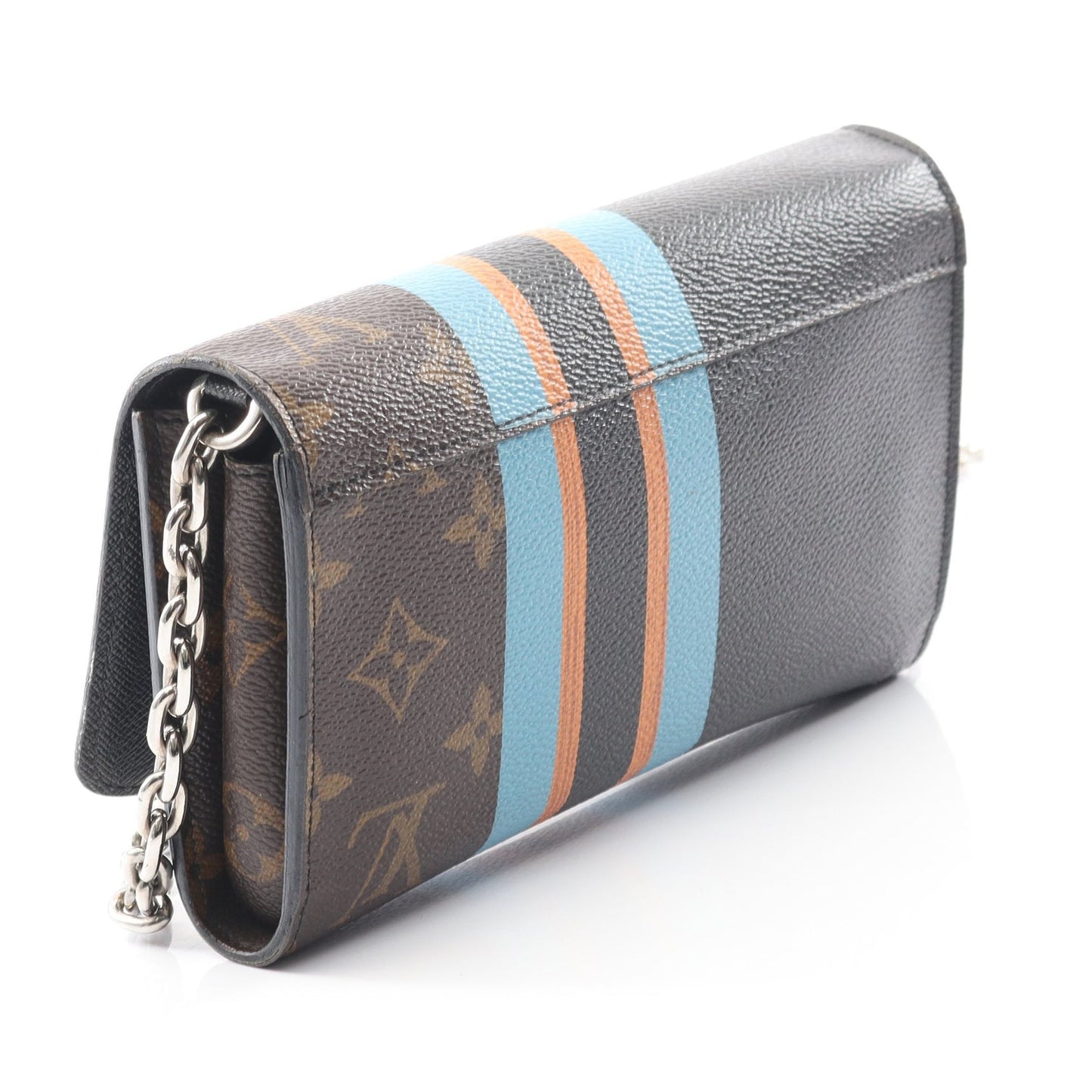 Louis Vuitton Twist Chain Wallet – Monogram & Black Leather with Painted Stripes - Authentic, Pre Loved