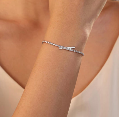 Sterling Silver Tennis Bracelet for Women – Adjustable Sparkling Cubic Zirconia Bolo Bracelet