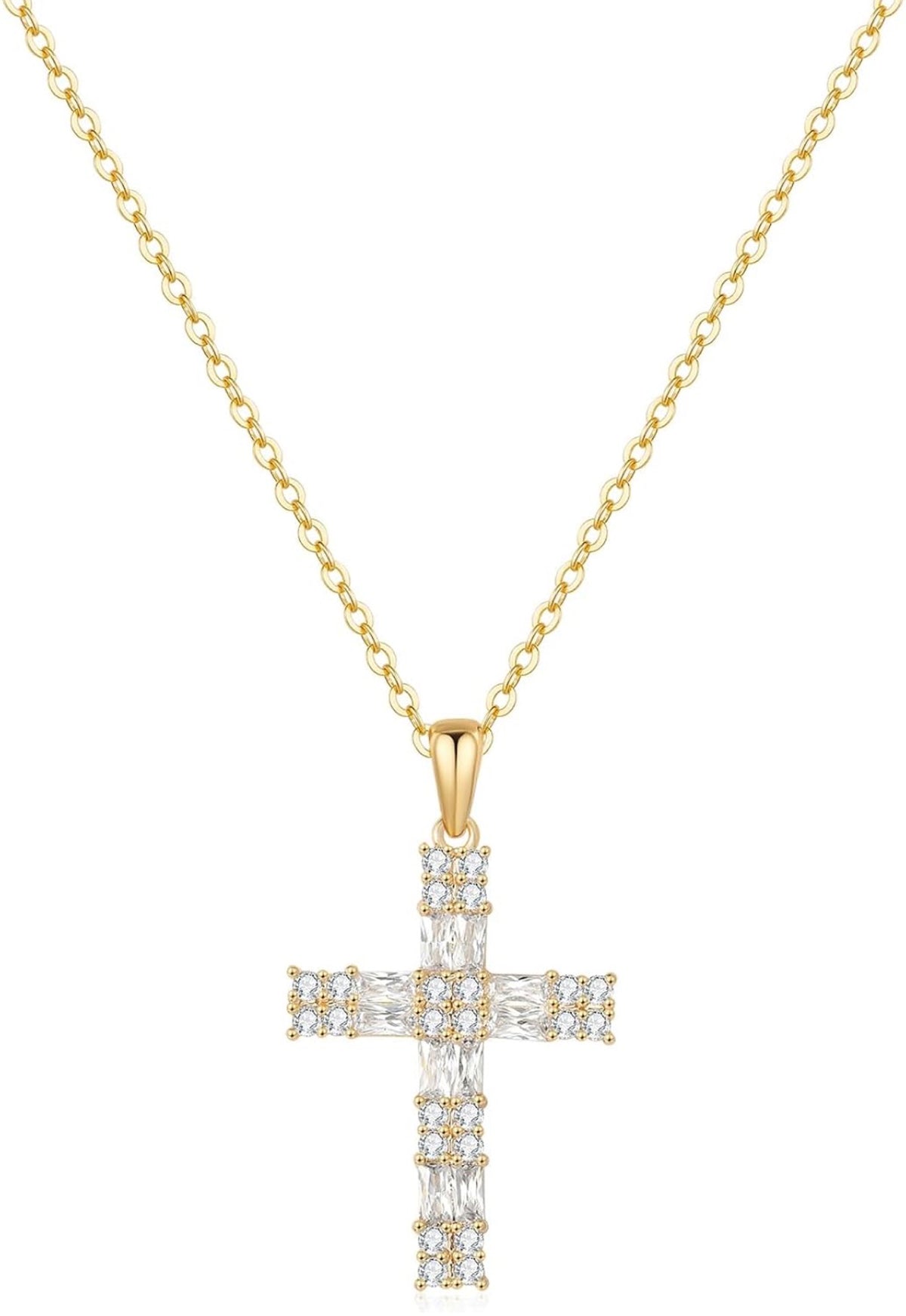 Gold Cross Necklace for Women – 18K Champagne Gold Plated Sterling Silver Sparkling 5A CZ Cross Pendant