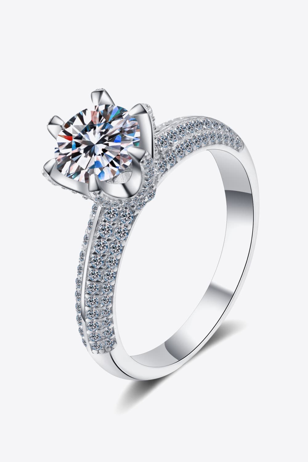 2 Carat Brilliant Round Cut Sparkala™ 925 Rhodium Over Sterling Silver Side Stone Ring