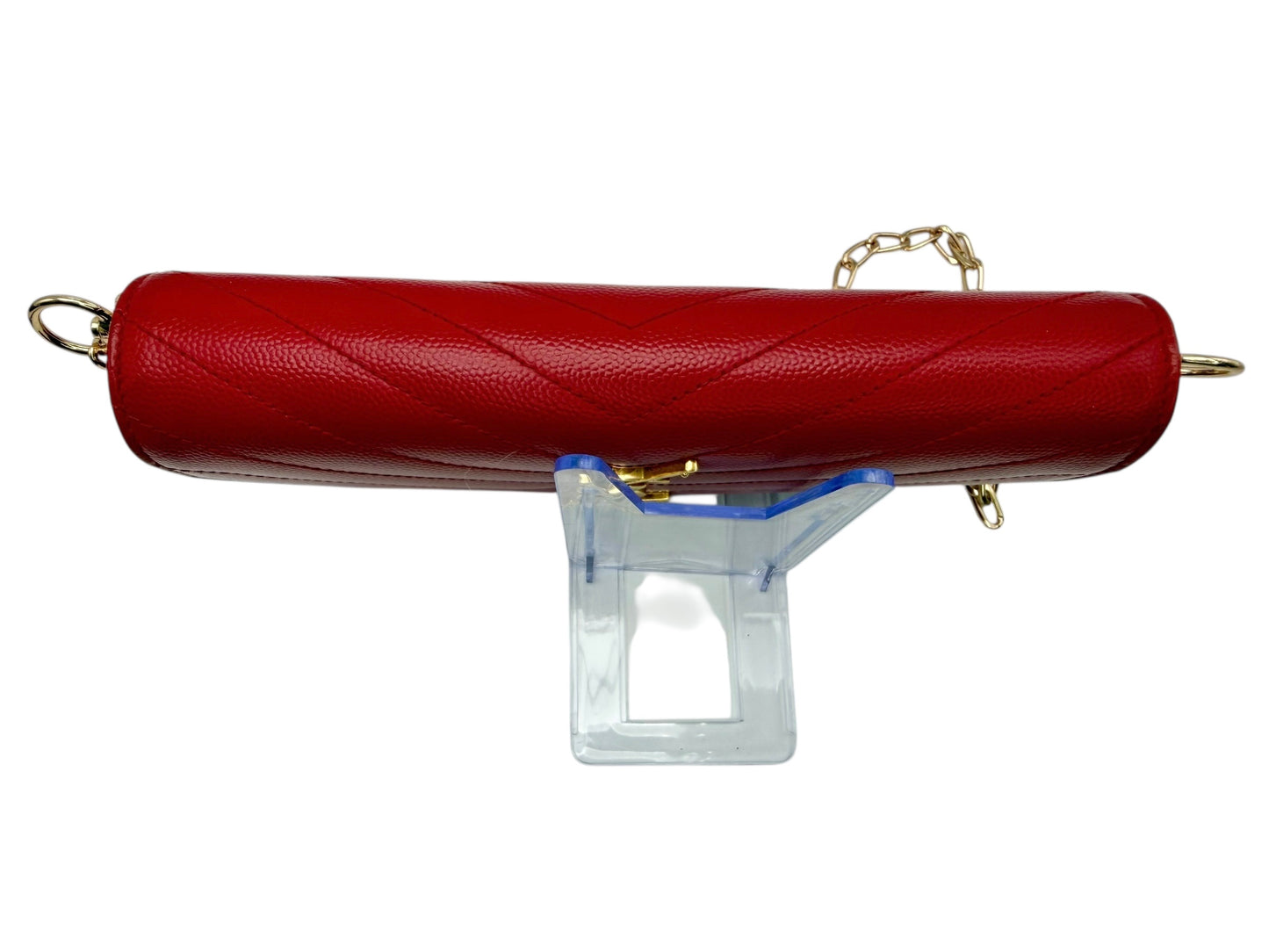 Yves Saint Laurent Monogram Envelope Chain Wallet Crossbody in Red Grain de Poudre Leather with Gold Hardware