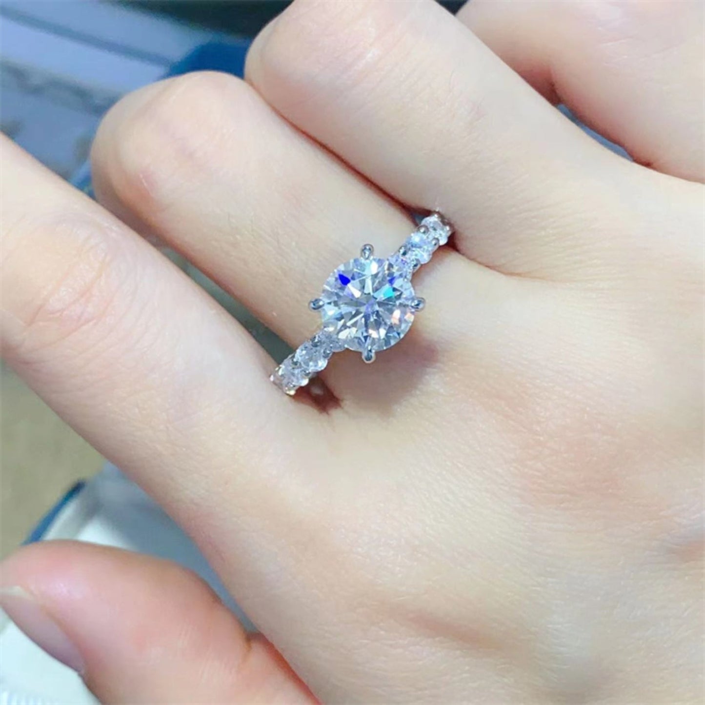 2 Carat Brilliant Round Cut Sparkala™ Half Eternity Platinum Over Pure Sterling Silver Ring