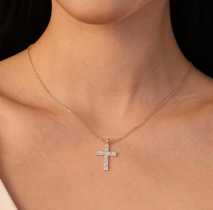 Gold Cross Necklace for Women – 18K Champagne Gold Plated Sterling Silver Sparkling 5A CZ Cross Pendant