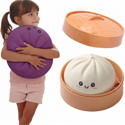 Giant Mega 25cm 10” Dumpling Jumbo Heavyweight Sensory Bao Bun Toy with Steamer, Mystery Squishy