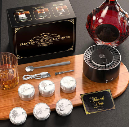 Electric Whiskey Smoker Kit with 6 Flavored Wood Chips | Automatic Cocktail Infuser, Built-In Lighter, No Butane Required | USB Rechargeable Bourbon Smoker Gift Set for Men, Dad, Husband, Birthday, Anniversary