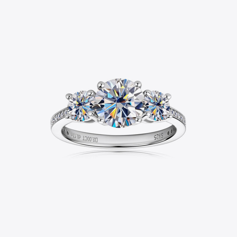 3 Carat 3-Stone Round Brilliant Round Cut Sparkala™ Platinum-Plated 925 Sterling Silver Ring