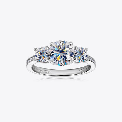 3 Carat 3-Stone Round Brilliant Round Cut Sparkala™ Platinum-Plated 925 Sterling Silver Ring