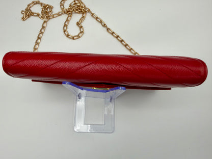 Yves Saint Laurent (YSL) Red Chevron Quilted Leather Envelope Chain Wallet (WOC) - Authentic, Pre Loved