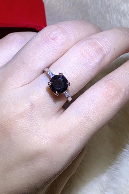 2 Carat Black Black Brilliant Round Cut Sparkala™ Platinum-Plated Ring
