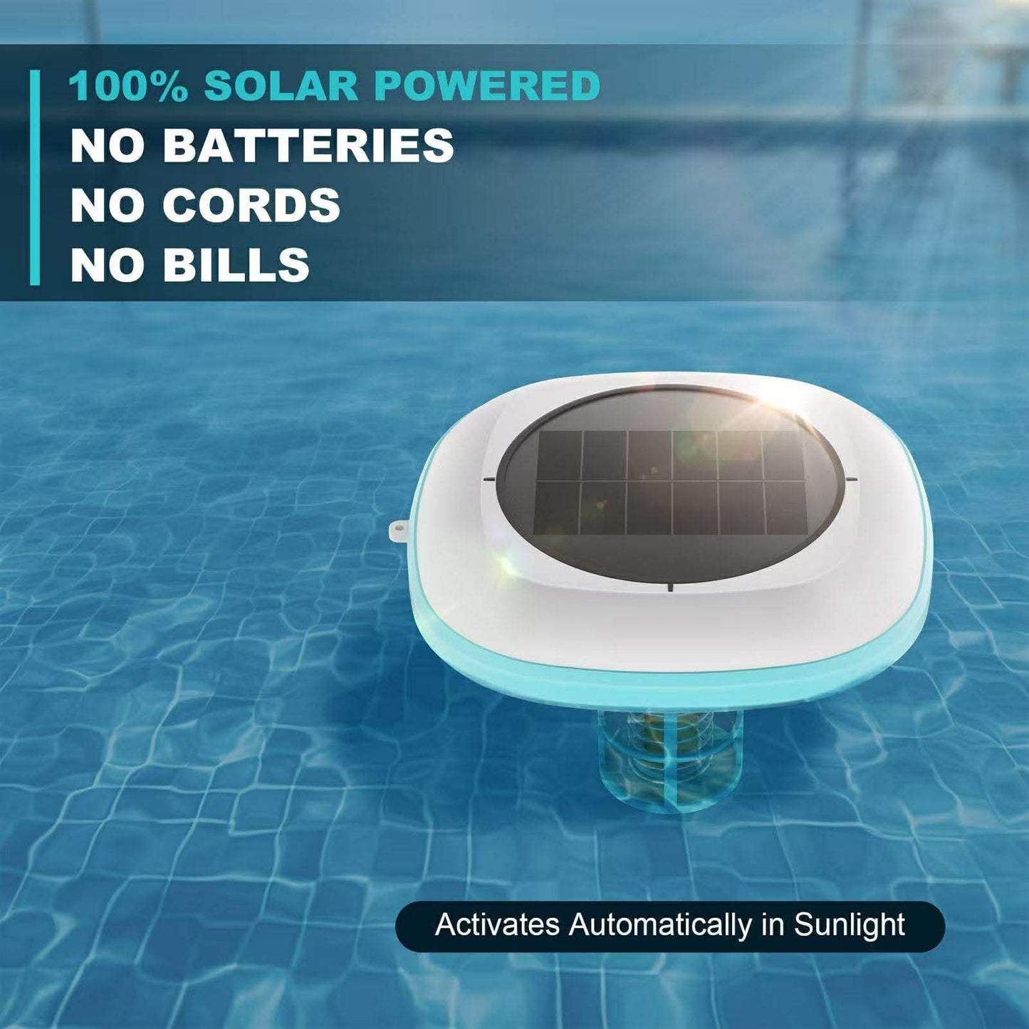 SOLAR POOL IONIZER, CHEMICAL-FREE FLOATING WATER PURIFIER, UP TO 45,000 GALLONS