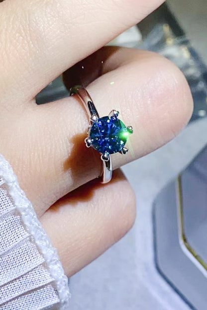 1 Carat Blue Brilliant Round Cut Sparkala™ 6-Prong Solitaire Ring (Platinum Over Pure Sterling Silver)