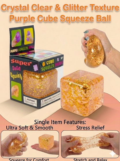 Large Glitter Cube Stress Ball Sensory Toy Ultra-Soft TPR Sugar Maltose Squish Fidget 5.5cm