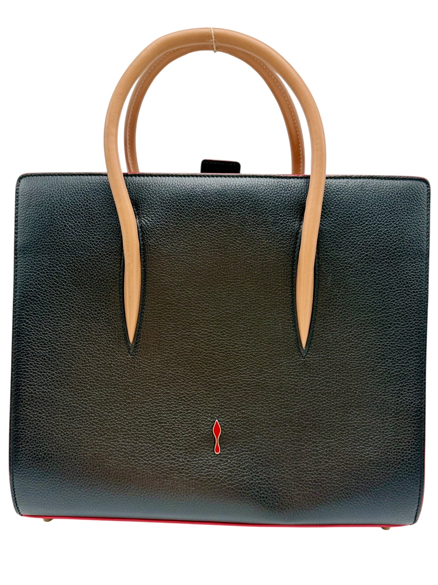 Christian Louboutin Paloma Medium Tote Bag - Black Grainy Leather with Spikes, Iconic
