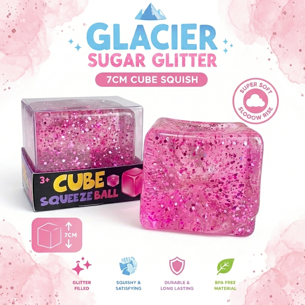 Massive Glacier Glitter Sugar Squish Squeeze Sensory Maltose Cube