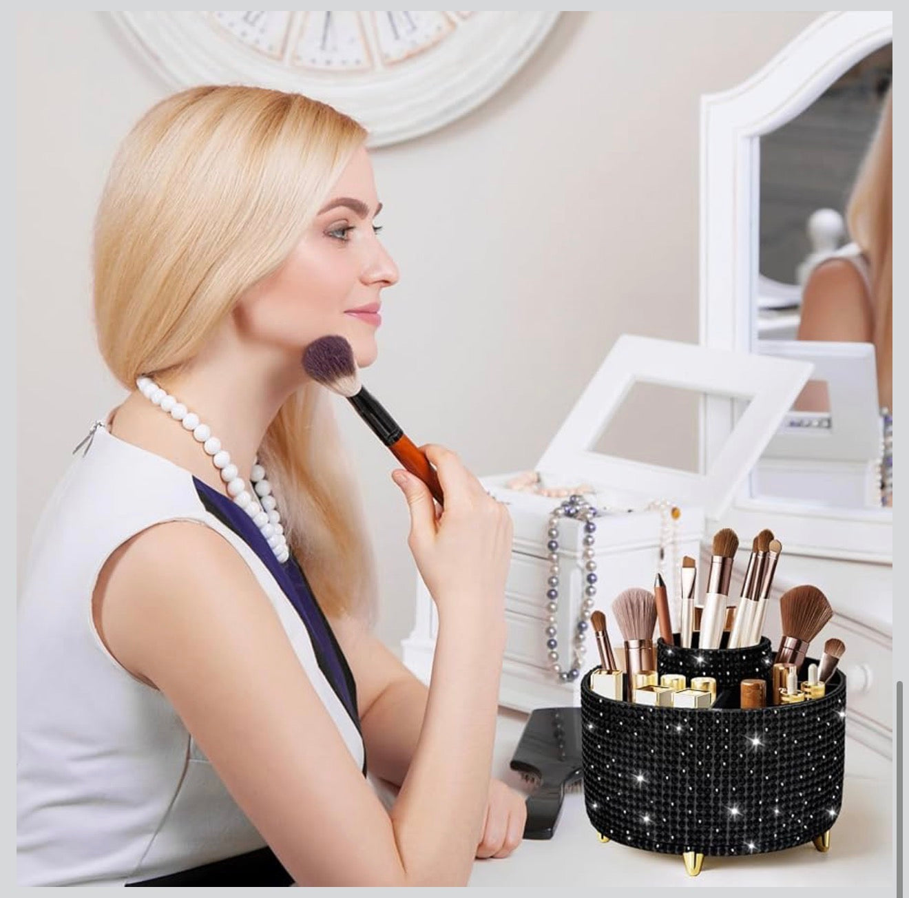 Bling Diamond 360° Rotating Vanity Makeup Brush Holder 5 Slot Cosmetics Organizer