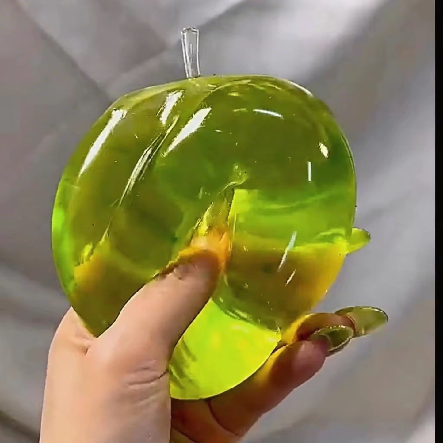 Clear Green Apple Maltose Squishy Toy - Crystal Sugar Squeeze Fidget - Ultra Satisfying Malt Glucose Sensory Stress Relief Toy 5.5cm