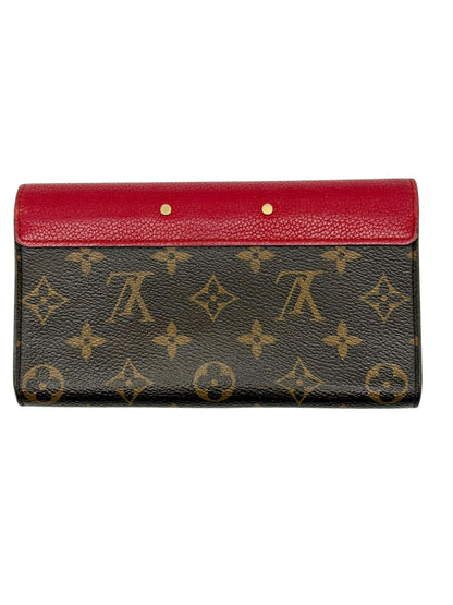 Louis Vuitton Pallas Wallet with Chain - Monogram Canvas & Scarlet Red Calfskin Leather - Excellent Preloved Condition