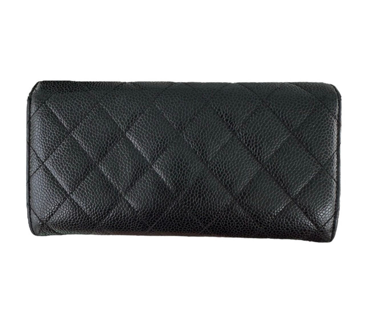 CHANEL Black Caviar Quilted Leather Classic Flap Long Wallet with Chain – Series 18