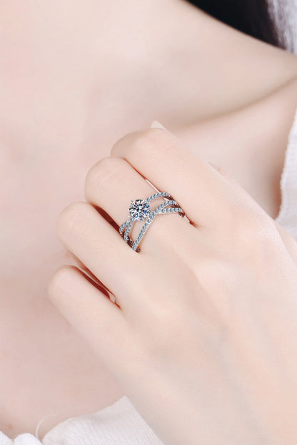 1 Carat Brilliant Round Cut Sparkala™ Crisscross Pure sterling silver Ring
