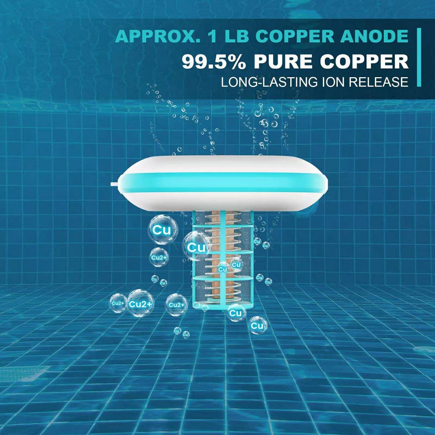 SOLAR POOL IONIZER, CHEMICAL-FREE FLOATING WATER PURIFIER, UP TO 45,000 GALLONS