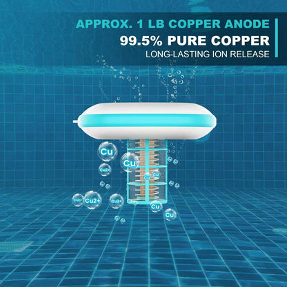 SOLAR POOL IONIZER, CHEMICAL-FREE FLOATING WATER PURIFIER, UP TO 45,000 GALLONS