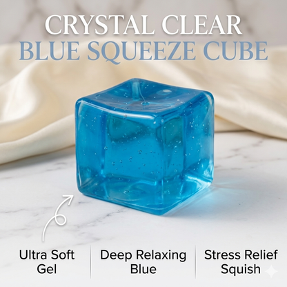 Crystal Clear Squish Cube – 5.5cm Transparent TPR Maltose Filled Stress Ball | Ultra-Soft Sugar Gel Fidget Toy for Anxiety Relief, Sensory Play & Hand Therapy