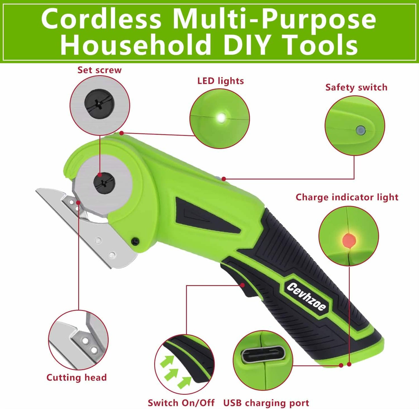 4V Cordless Electric Scissors - Heavy Duty Rotary Cutter for Crafts, Fabric & Cardboard