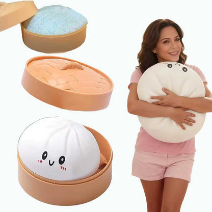Giant 10-Inch Squishy Dumpling • Jumbo 2.2 lb Heavyweight Sensory Bao Bun Toy with Steamer