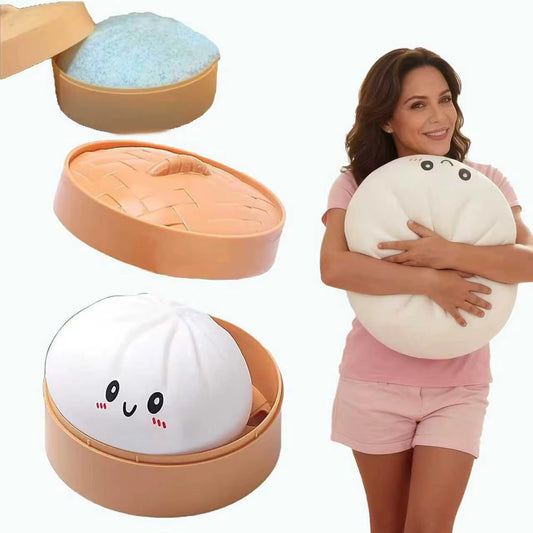 Giant 10-Inch Squishy Dumpling • Jumbo 2.2 lb Heavyweight Sensory Bao Bun Toy with Steamer