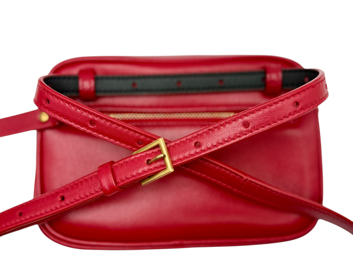 Yves Saint Laurent YSL Lou Mini Belt Bag in Red Quilted Lambskin Leather with Tassel Charm - AUTHENTIC