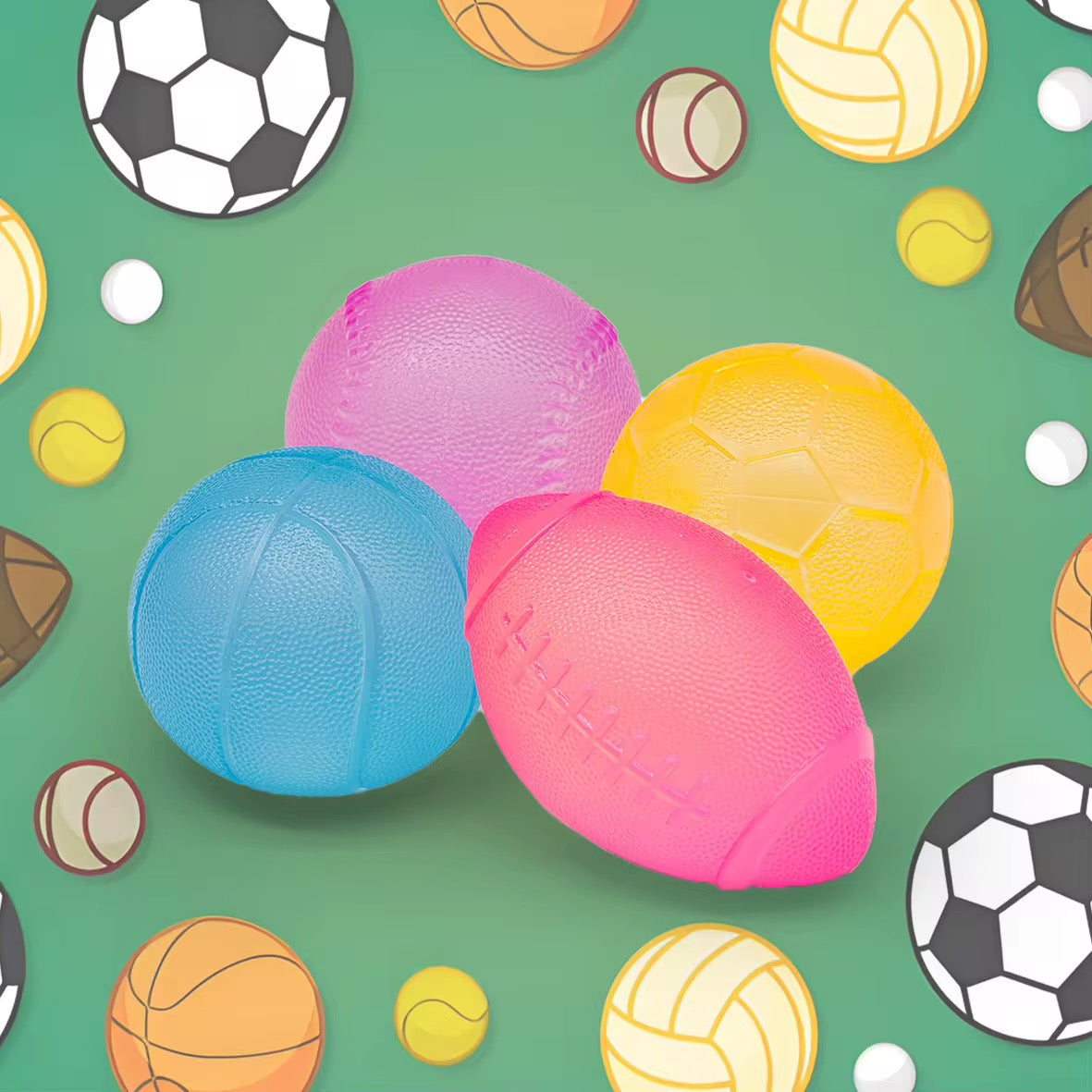 Sensory Sports Ball Squishies – Sugar-Filled TPR Squish Squeeze Toys for Stress Relief & Fidget Play