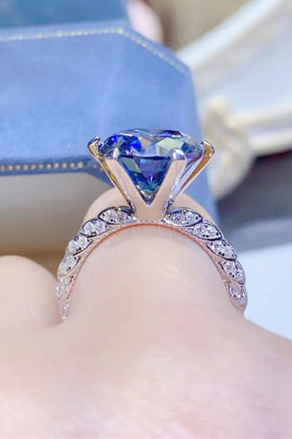 5 Carat Cobalt Blue Blue Brilliant Round Cut Sparkala™ Platinum Over Pure Sterling Silver Ring