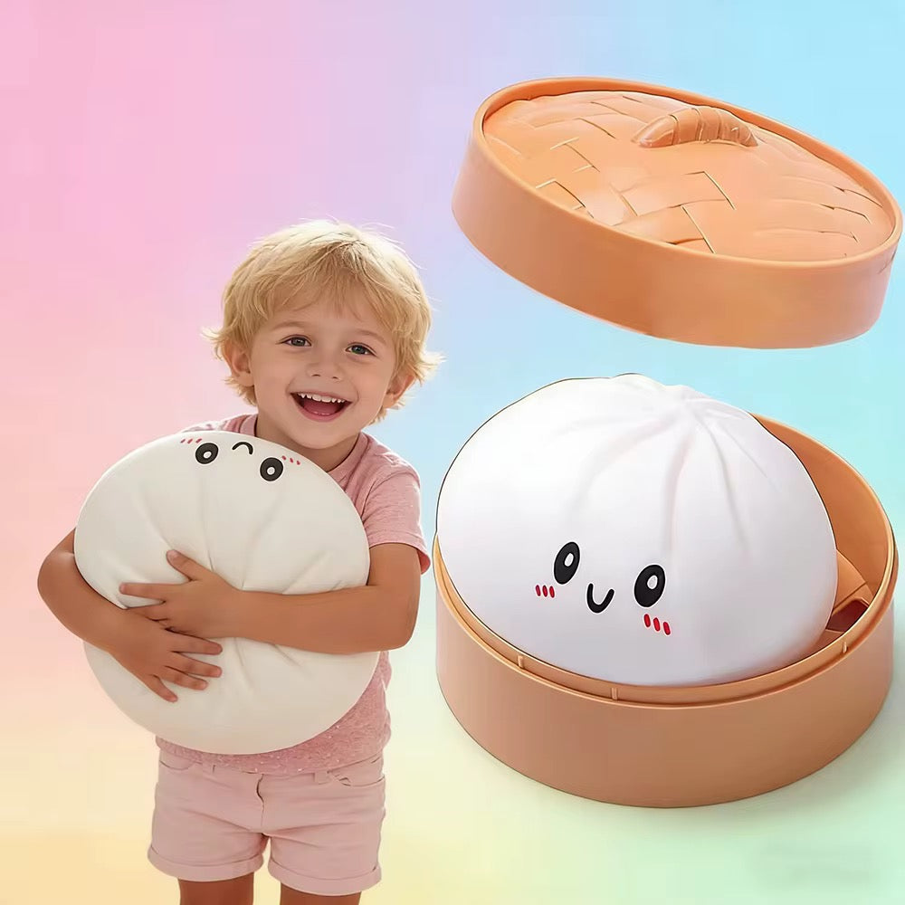 Giant Mega 25cm 10” Dumpling Jumbo Heavyweight Sensory Bao Bun Toy with Steamer, Mystery Squishy